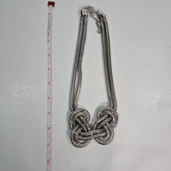 Silver Tone Snake Flexible Necklace Double Knot Chain Statement - Picture 2 of 2